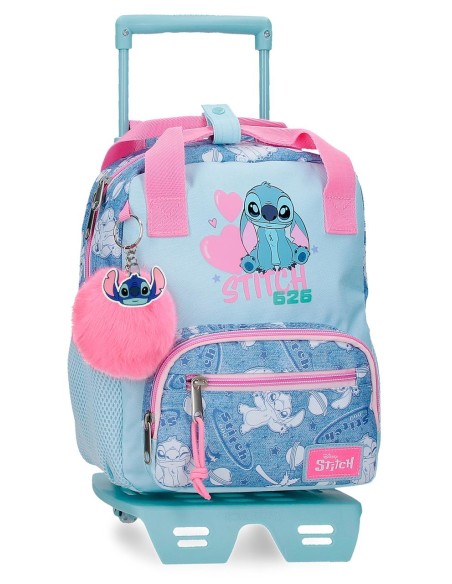 MOCHILA ADAP. 28CM. C/CARRO. STITCH HEARTS